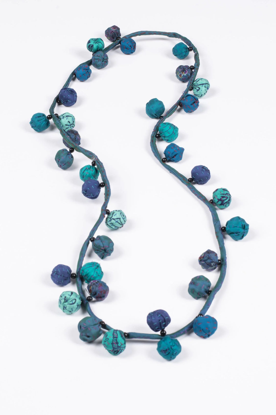 VINTAGE SILK KANTHA TWIGG LONG NECKLACE - sv2720-blu -