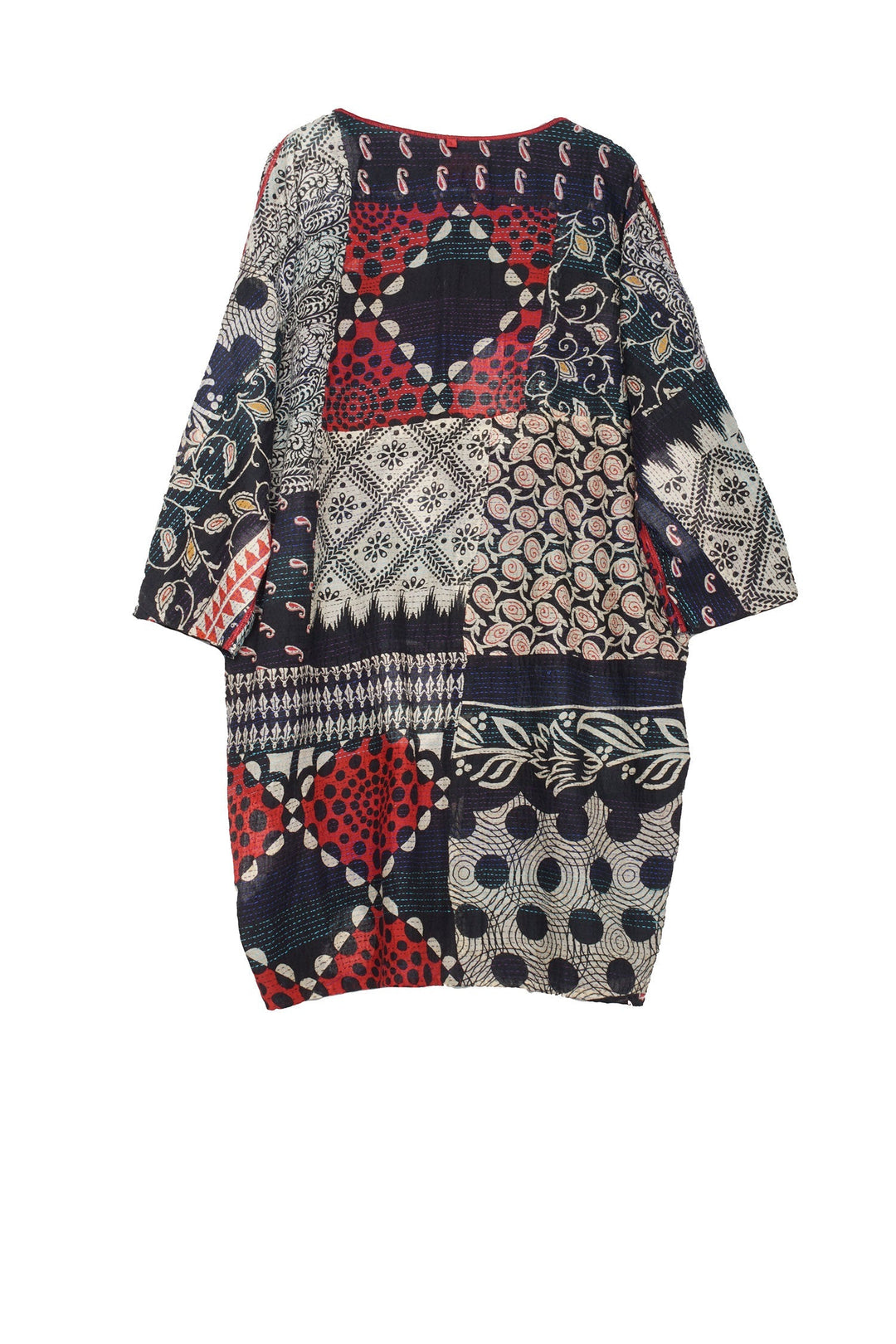 PATCH &amp; CIRCLE PRINT KANTHA DOLMAN SLV. DRESS - pc2410-blk -