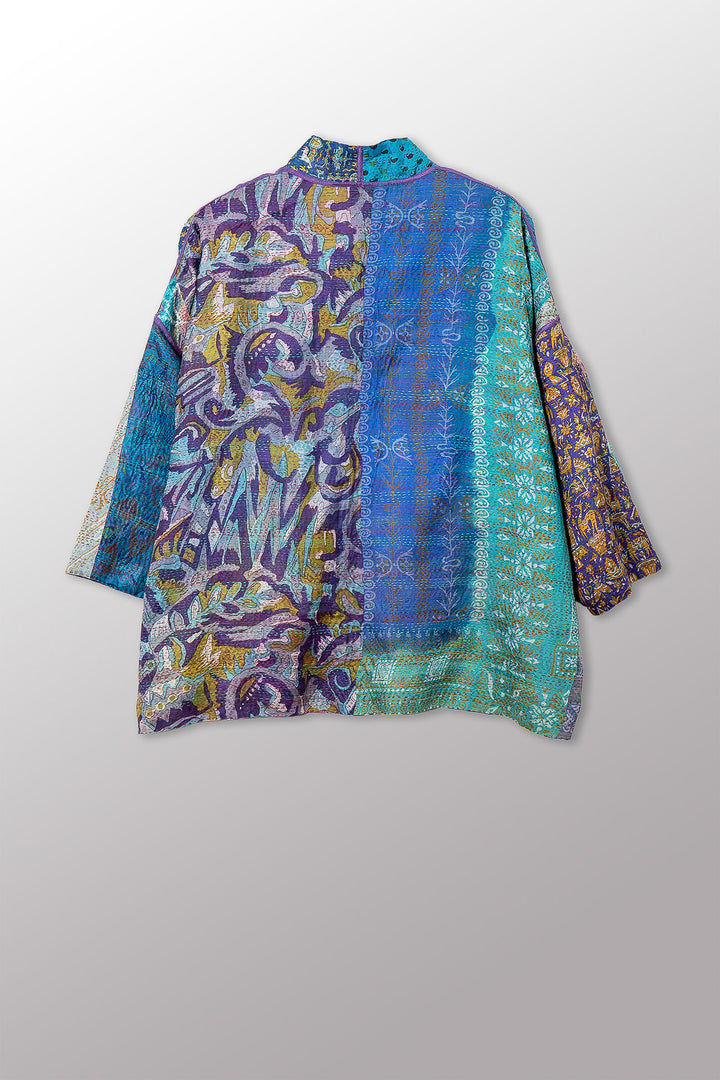 VINTAGE SILK KANTHA MINI KIMONO JKT - sv2055-0006a -