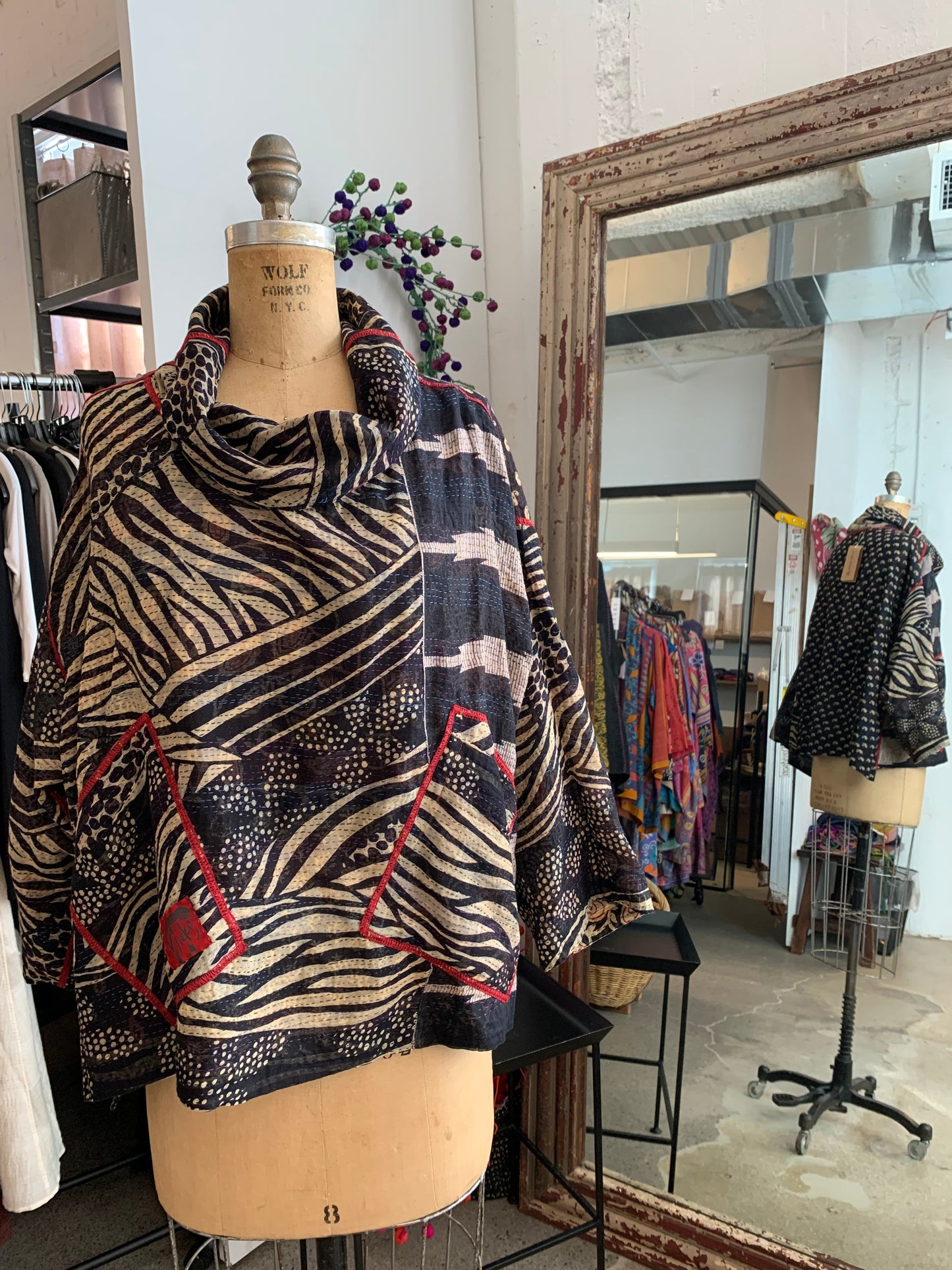 PATCHED PRINT KANTHA COWL PULLOVER - pp2547-blk -