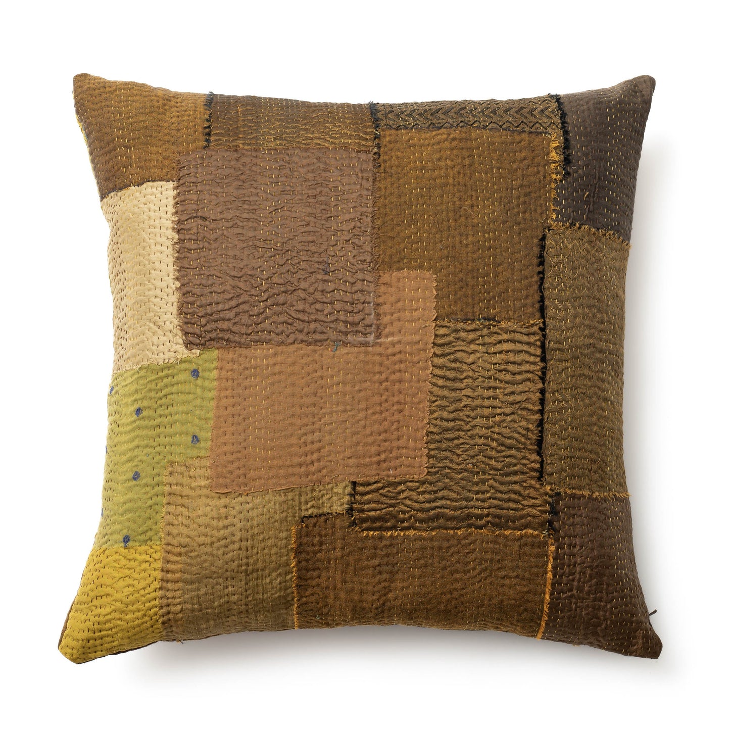 Umber Fray Patch Kantha Cushion Cover
