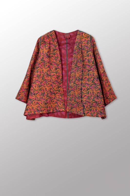 VINTAGE SILK GEORGETTE COTTON KANTHA BELL SHAPE JACKET - gc4048-0002a -