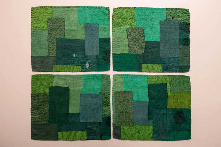 Landscape Fray Patch Vintage Kantha Placemat - Green (Set of 2)