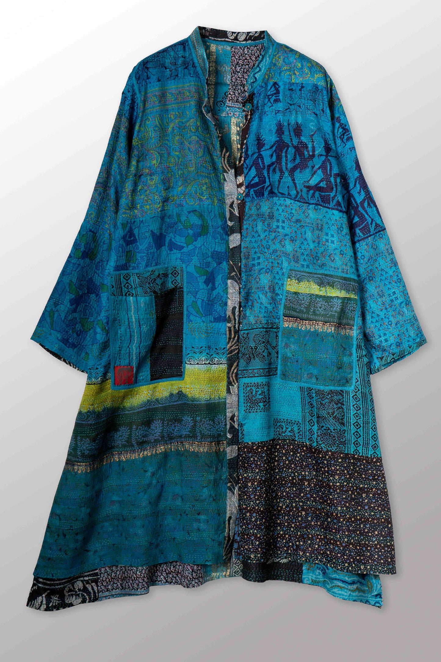 VINTAGE SILK KANTHA KAFTAN COAT - sv2343-0001m -