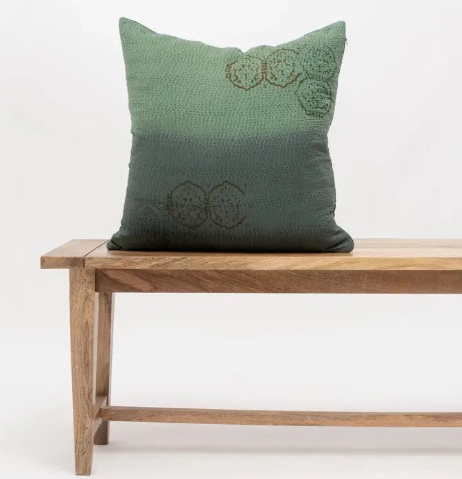 Ombre  Patch  Kantha  Cushion -Avocado