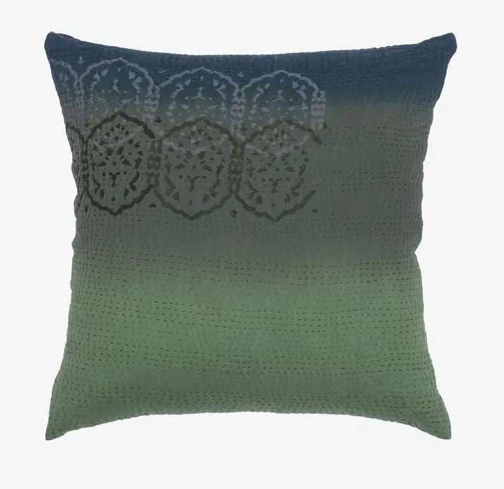 Ombre  Patch  Kantha  Cushion -Avocado