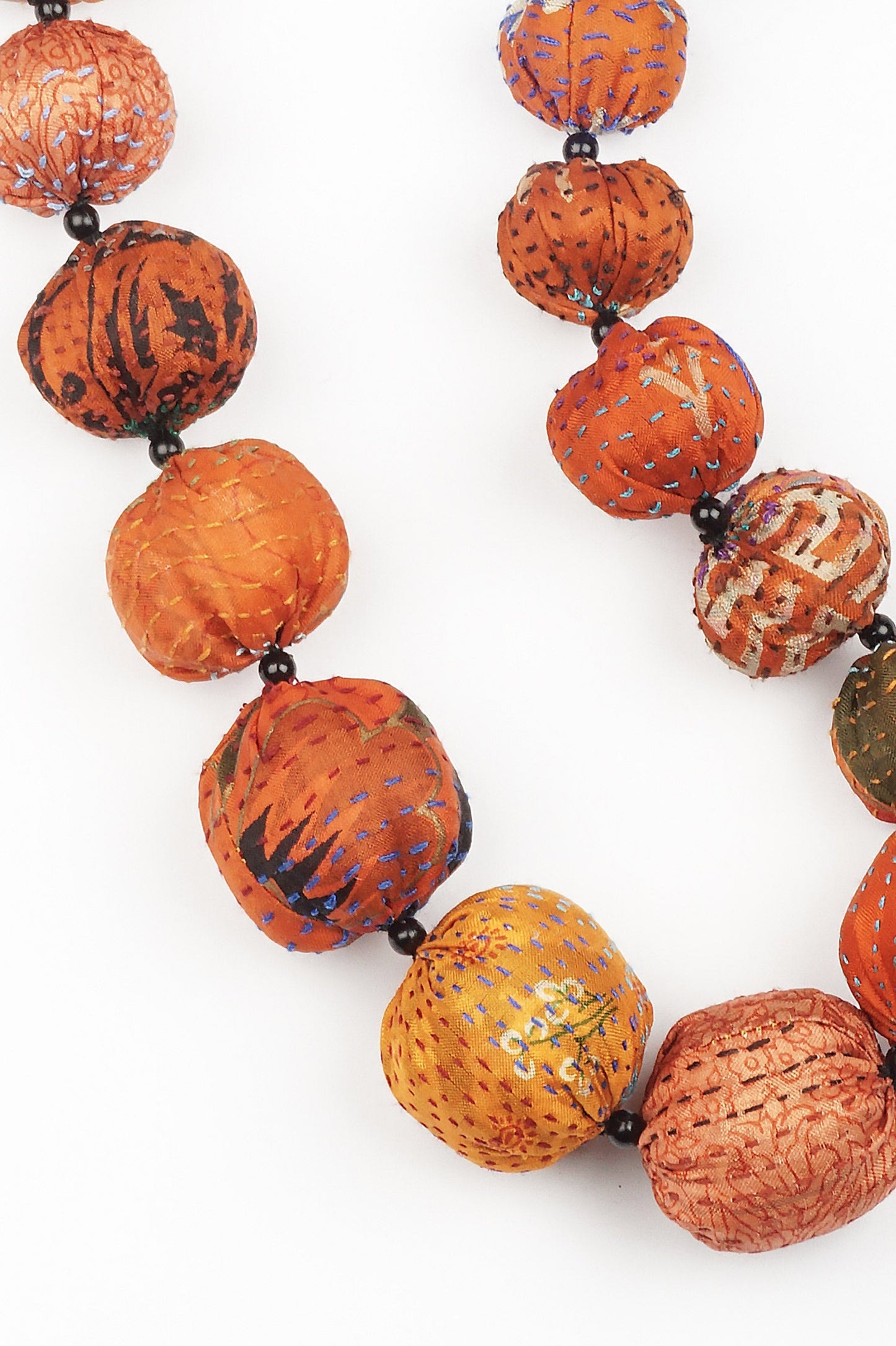 VINTAGE SILK KANTHA NUTS MEDIUM NECKLACE - sv2701-org -