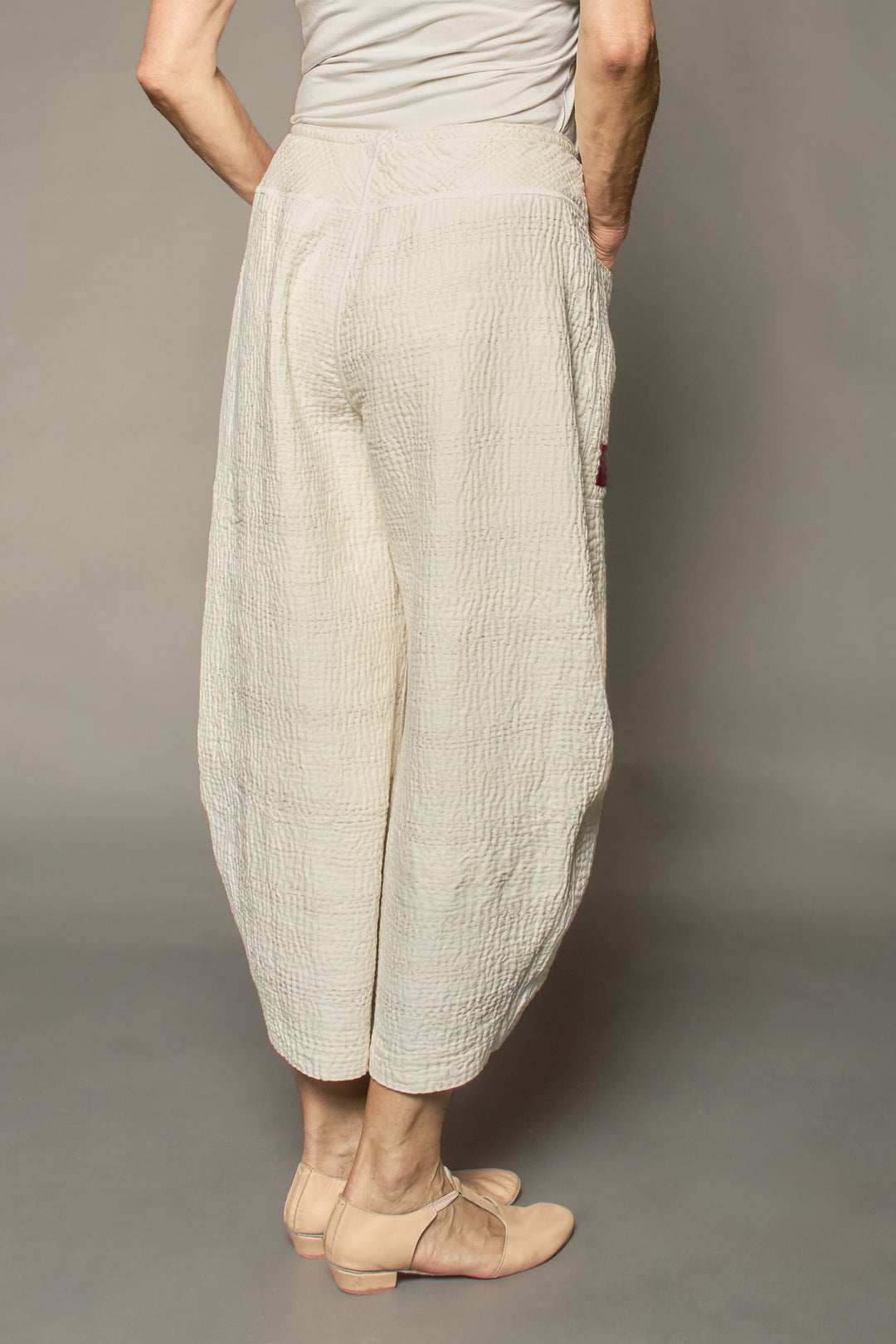 FRAYED PATCH KANTHA LANTERN PANTS - fi4634-ivy -