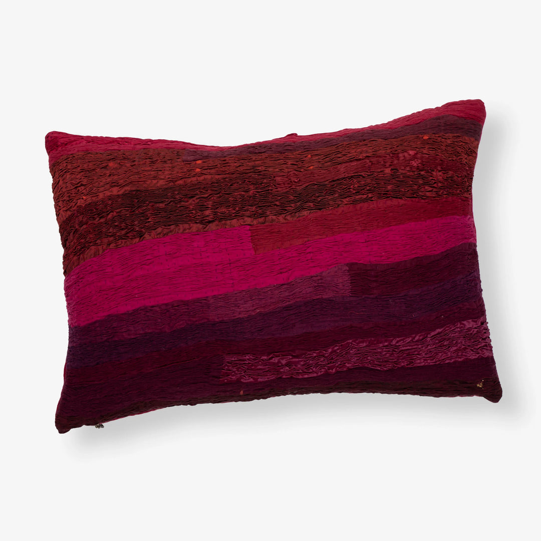 Sari Pleated Handmade Kantha Pillow Sham (With Velvet Back)