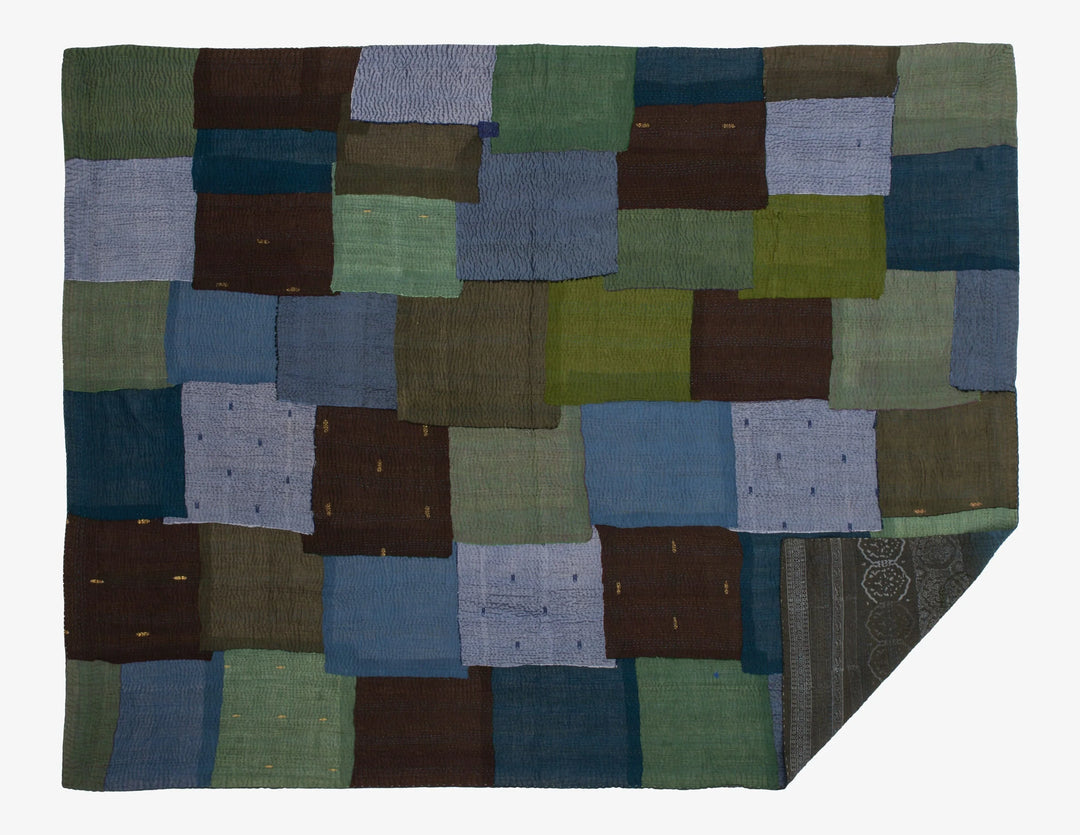 Ombre with Fray Handmade Vintage Kantha Throw - Avocado