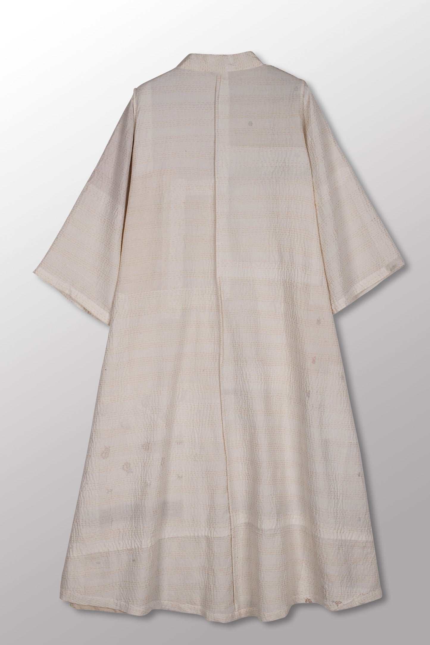 FRAYED PATCH KANTHA V-NECK FLARE SLEEVE DRESS - fi2445-ivy -