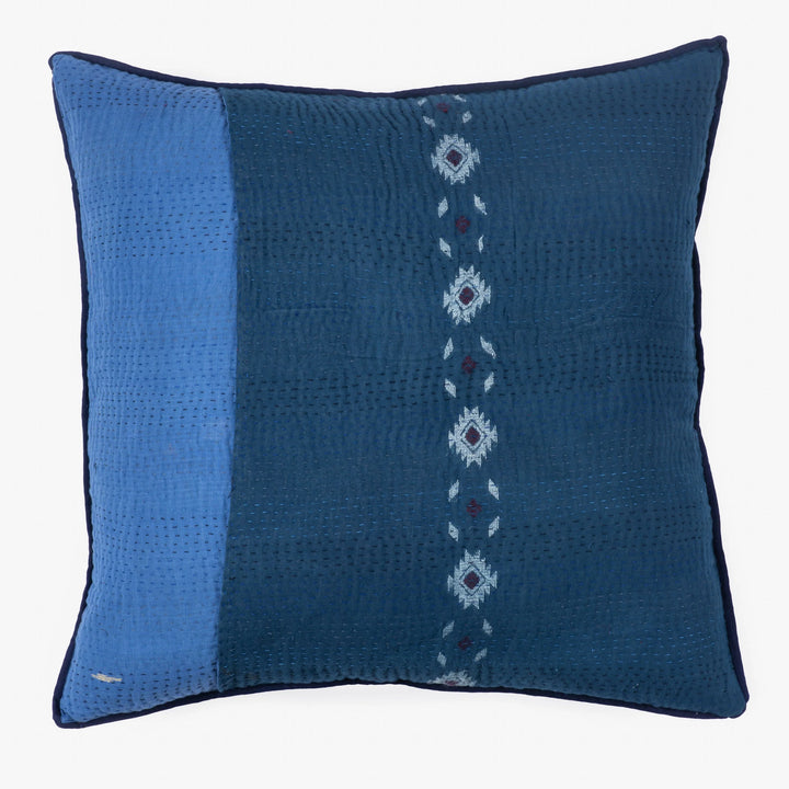 Landscape Handmade Vintage Kantha Pillow -Navy