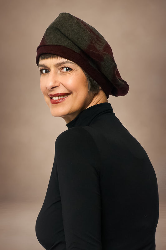 CIRCLE TIE DYE BOILED WOOL BERET - tw1896-brn -