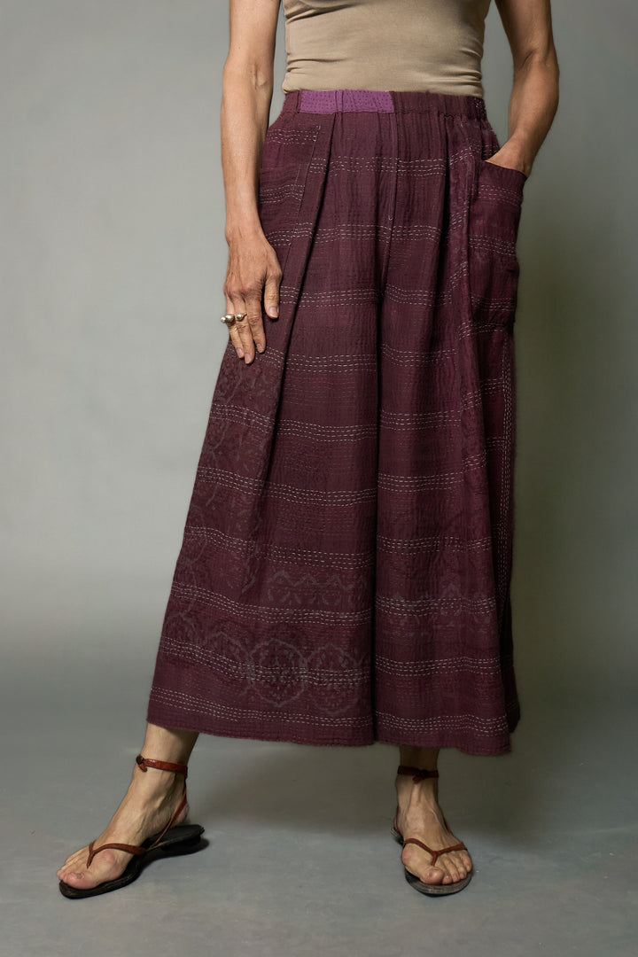 MOSAIC FRAY PATCH KANTHA PLEATED WIDE LEG PANTS - zb2678-prp -