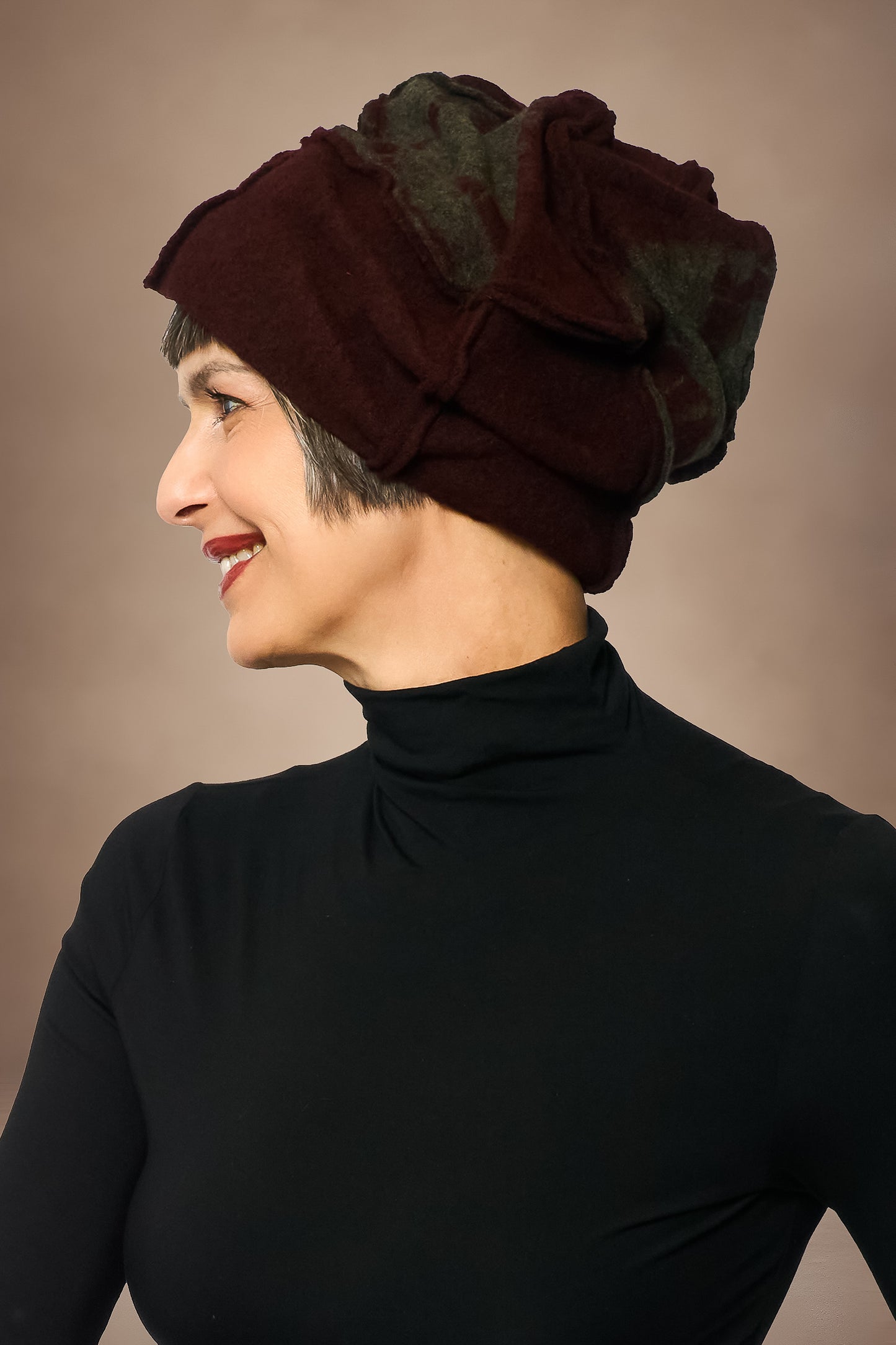 CIRCLE TIE DYE BOILED WOOL PATCHWORK HAT - tw1880-brn -