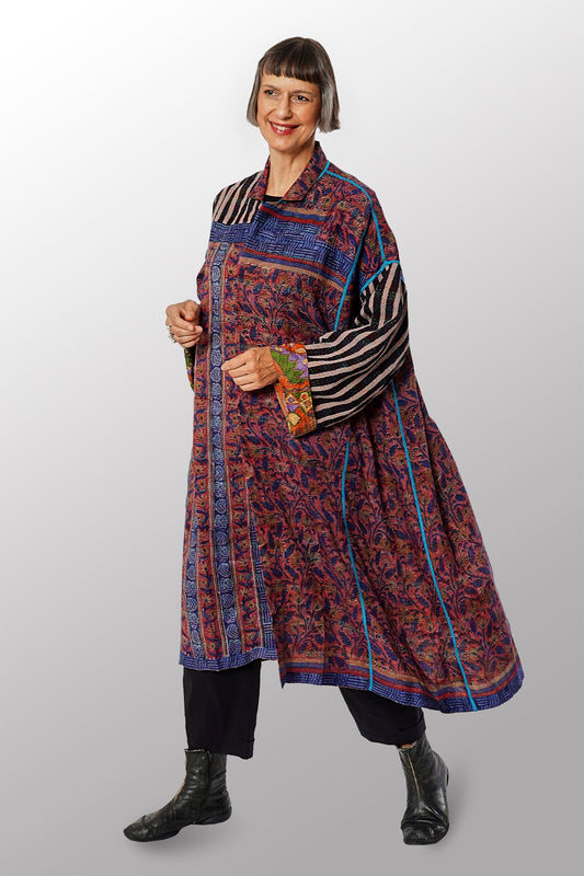VINTAGE SILK GEORGETTE KANTHA NEW OVERSIZED COAT - sg2342-0003a -