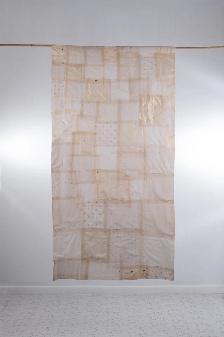 Tonal Tile Patch Kantha Curtain - White