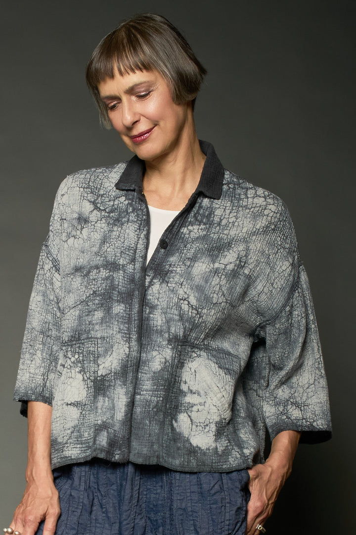 MUD DYE RIPPLE KANTHA CROPPED TENT SHIRT - yp2596-gry -