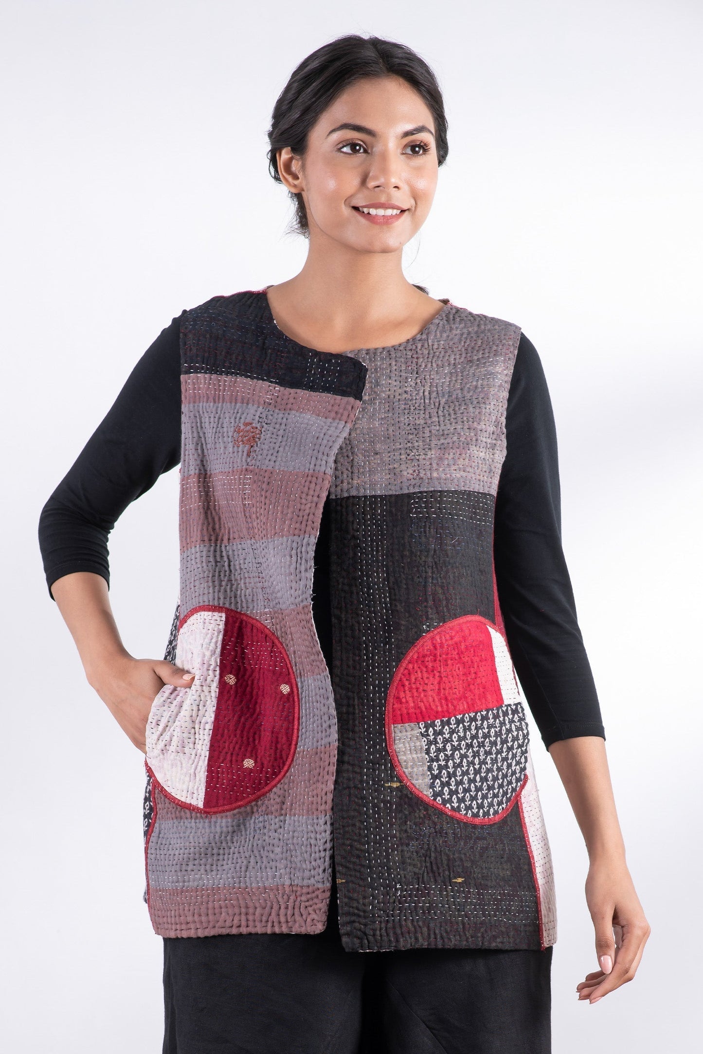 PAISLEY & PATCH KANTHA CREW NECK FITTED VEST MEDIUM - py4233-wht -