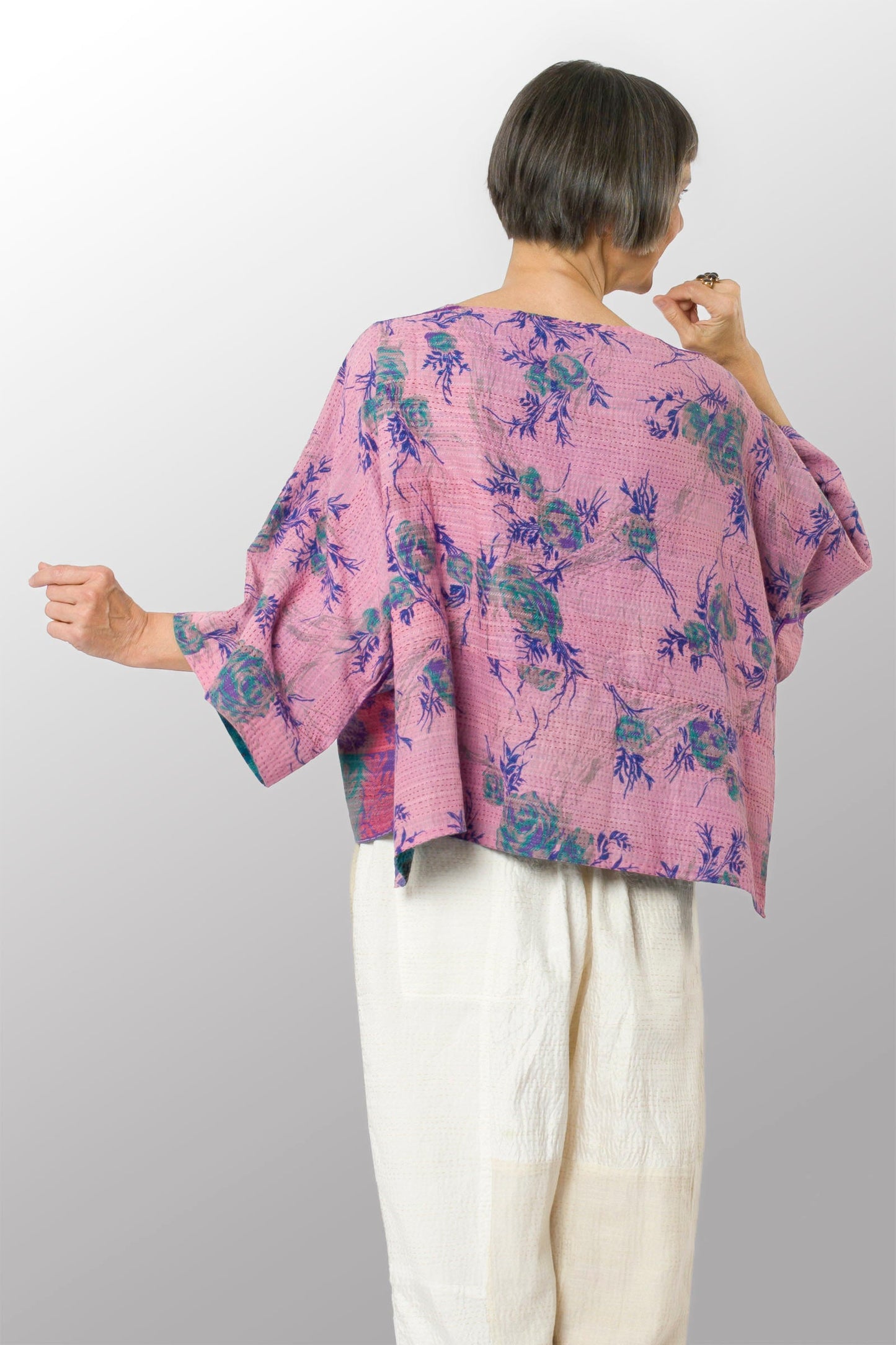 COTTON OVERDYE KANTHA 3/4 SLV. CROP TOP MIO - ov2538-ctel001a -