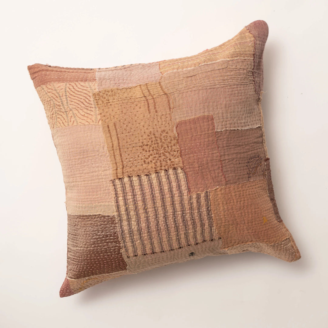 Mosaic Fray Handmade vintage Kantha Pillow - Mushroom