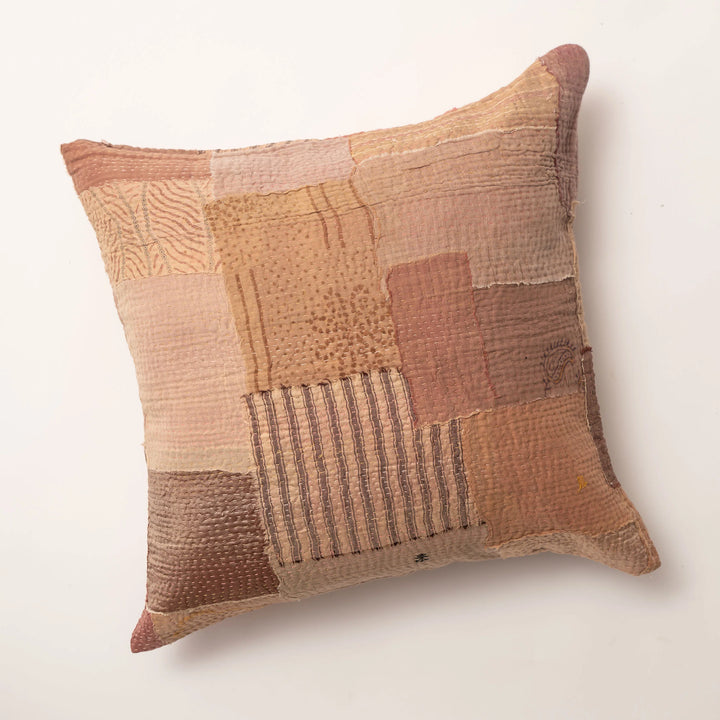 Mosaic Fray Handmade vintage Kantha Pillow - Mushroom