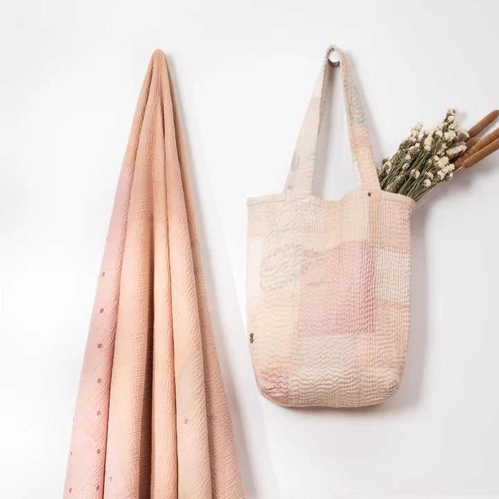 Mosaic Fray Handmade Vintage Kantha Tote Bag - Shallot