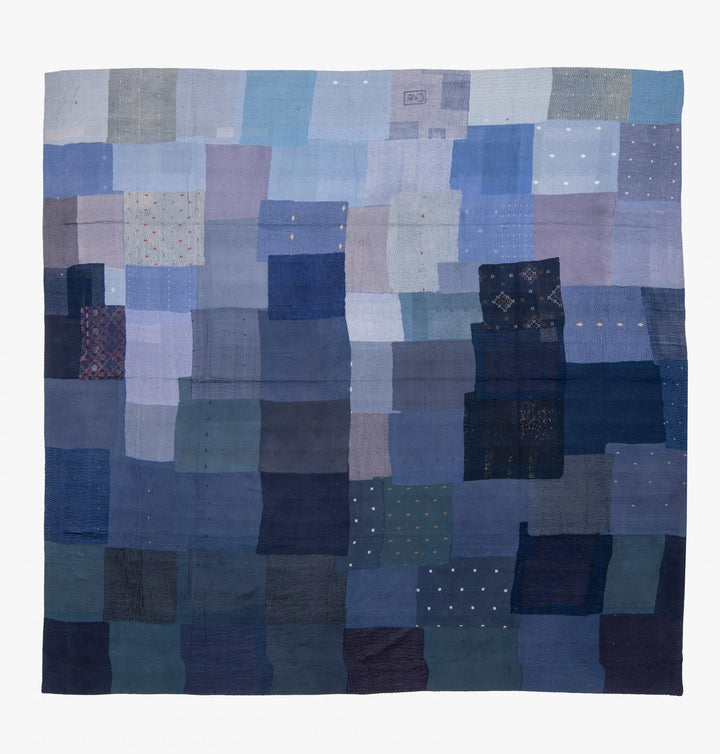 Landscape Fray Patch vintage Kantha Quilts - Navy