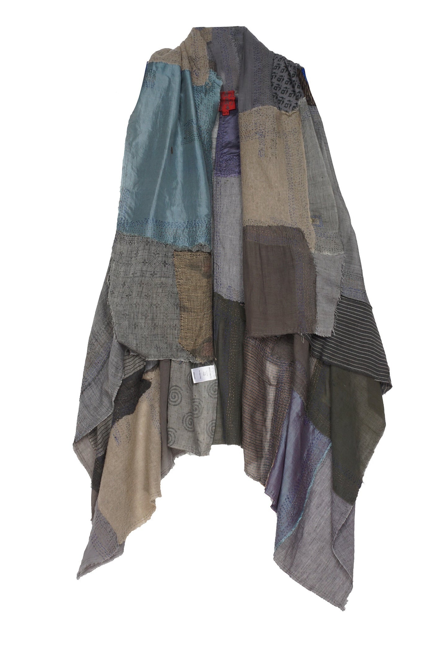 MOSAIC TILE PATCH KANTHA SHAWL VEST - mt1219-gry -