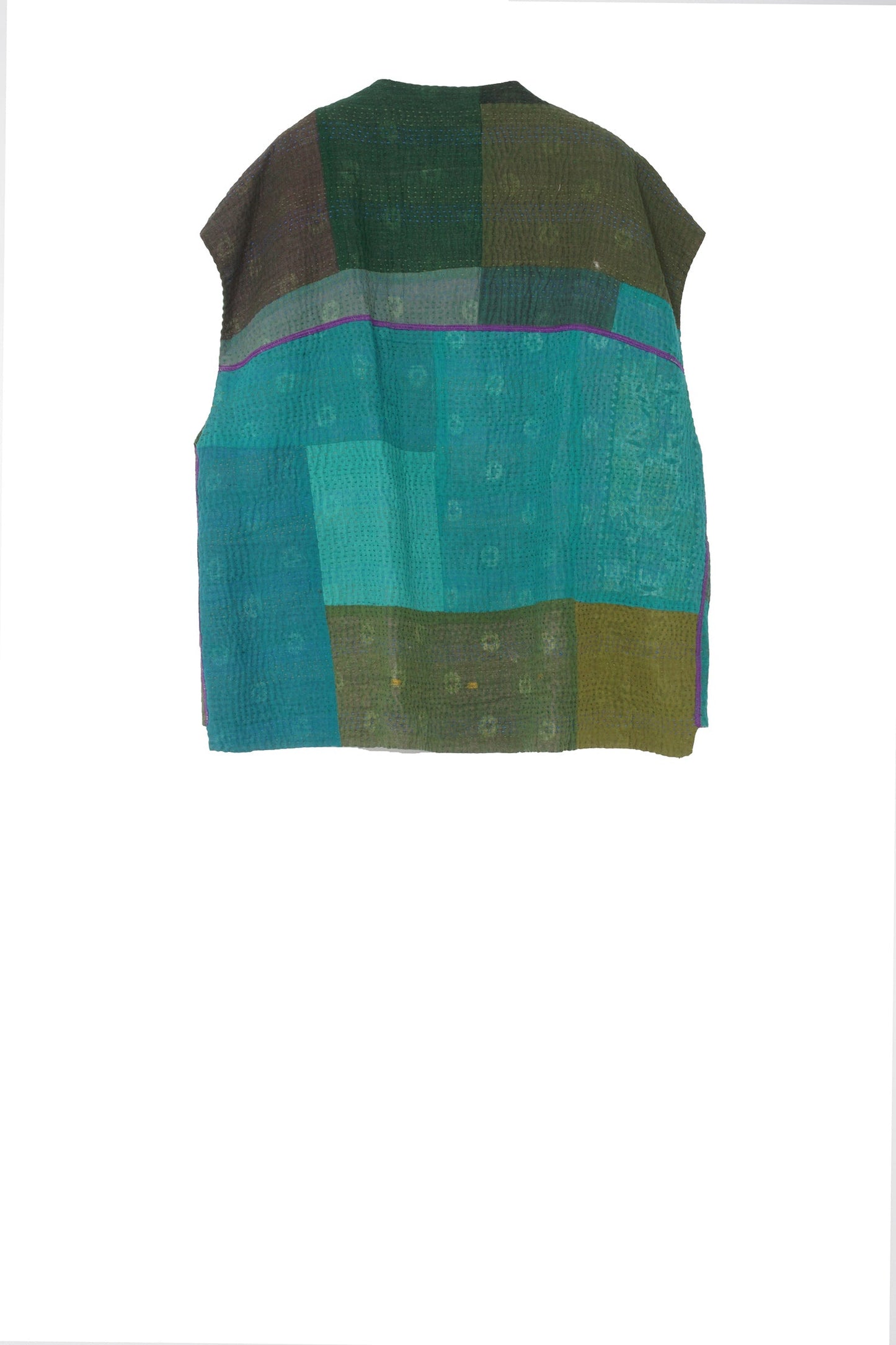 OMBRE PATCHED KANTHA V-NECK BOXY VEST - op4224-grn -