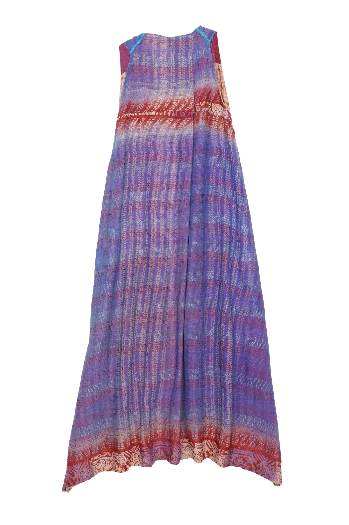 VINTAGE SILK GEORGETTE COTTON KANTHA BACK PLEATED VEST MAXI - gc2222-9002a -