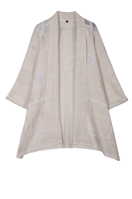 CUT THROUGH DOT AND HOLES KANTHA A-LINE JACKET - cd2003-ivy -