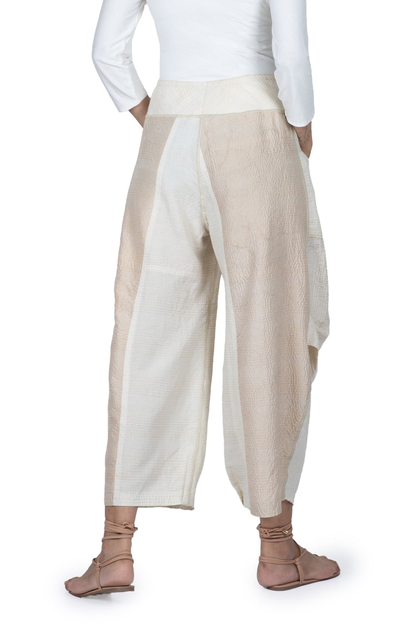 JAIPUR WHITE KANTHA KNEE TUCKED PANTS - jw2625-ivy -