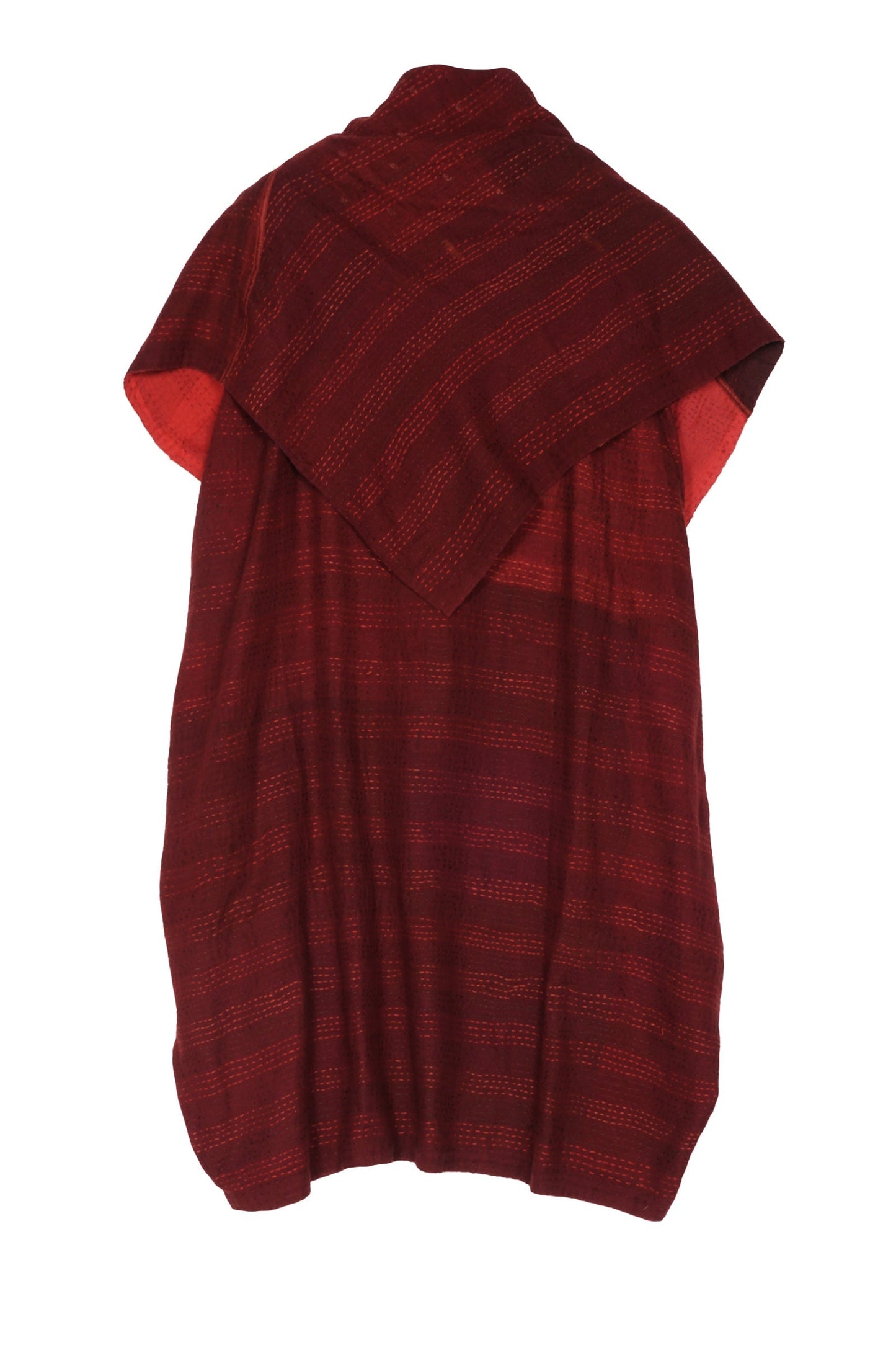 LANDSCAPE FRAYED PATCH KANTHA COWL NECK TUNIC - lf2523-red -