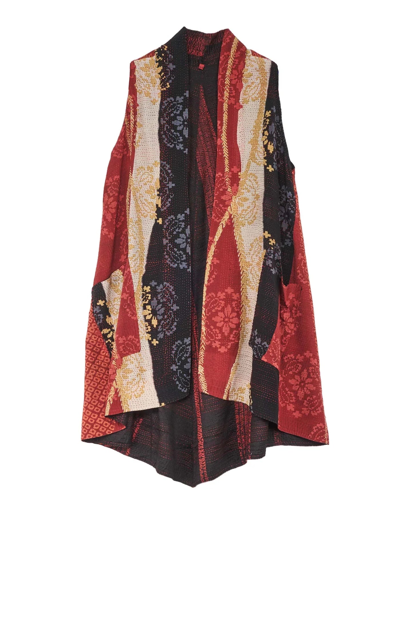 KIMONO PRINT KANTHA A-LINE VEST - kp2203-red -