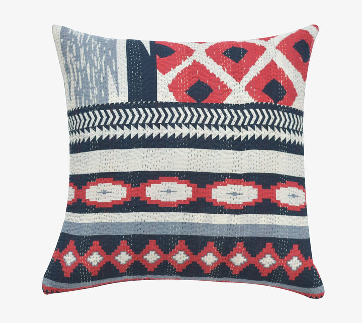 Monotone Ikat Handmade Vintage Kantha Pillow - Red