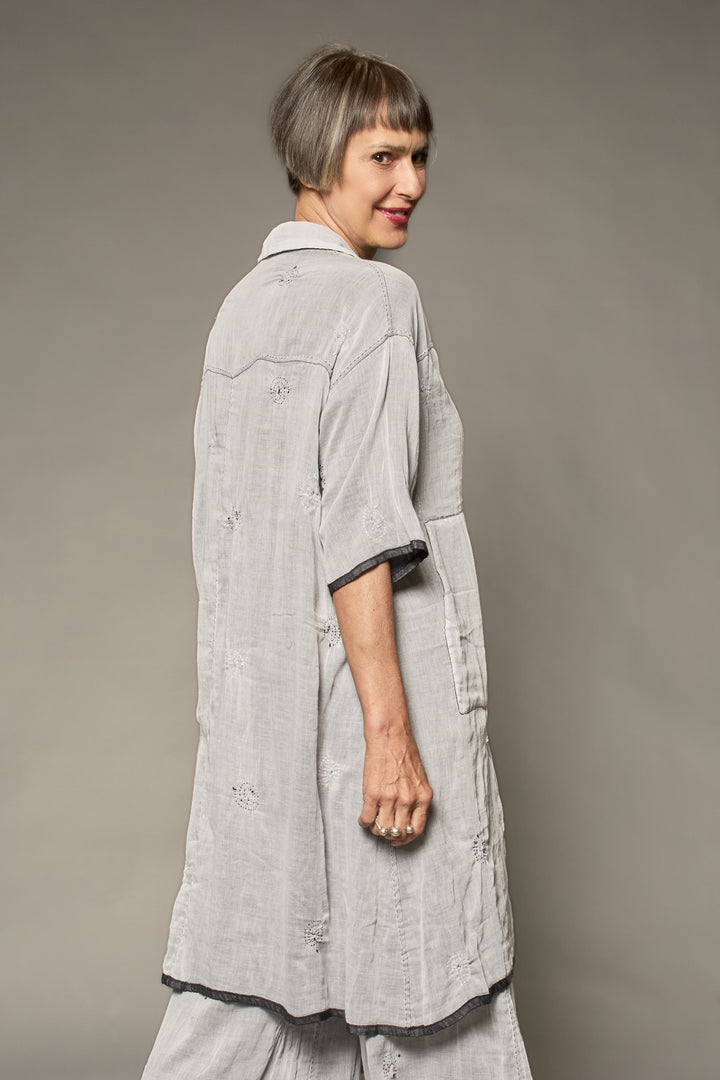 GAUZE SHIBORIGARMENT KANTHA 3/4 SLV. SHIRT DRESS - gg2464-blk -