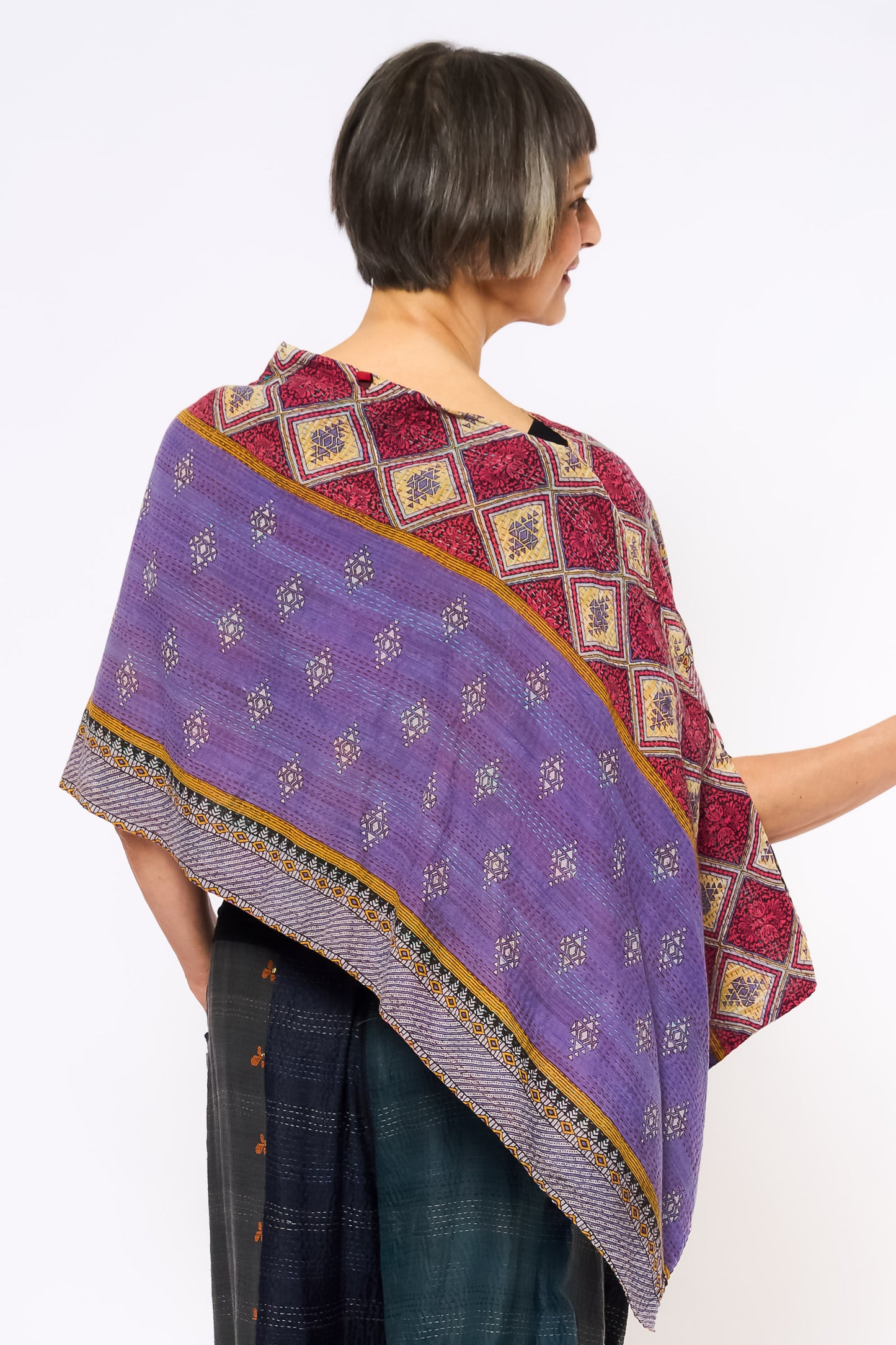 VINTAGE COTTON KANTHA CAPE - cv2806-mlt -