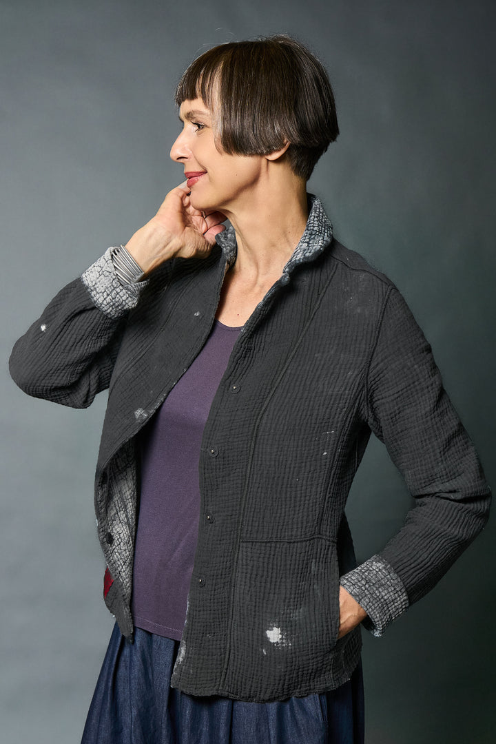 MUD DYE RIPPLE KANTHA SHAPED JACKET - yp4j109-gry -