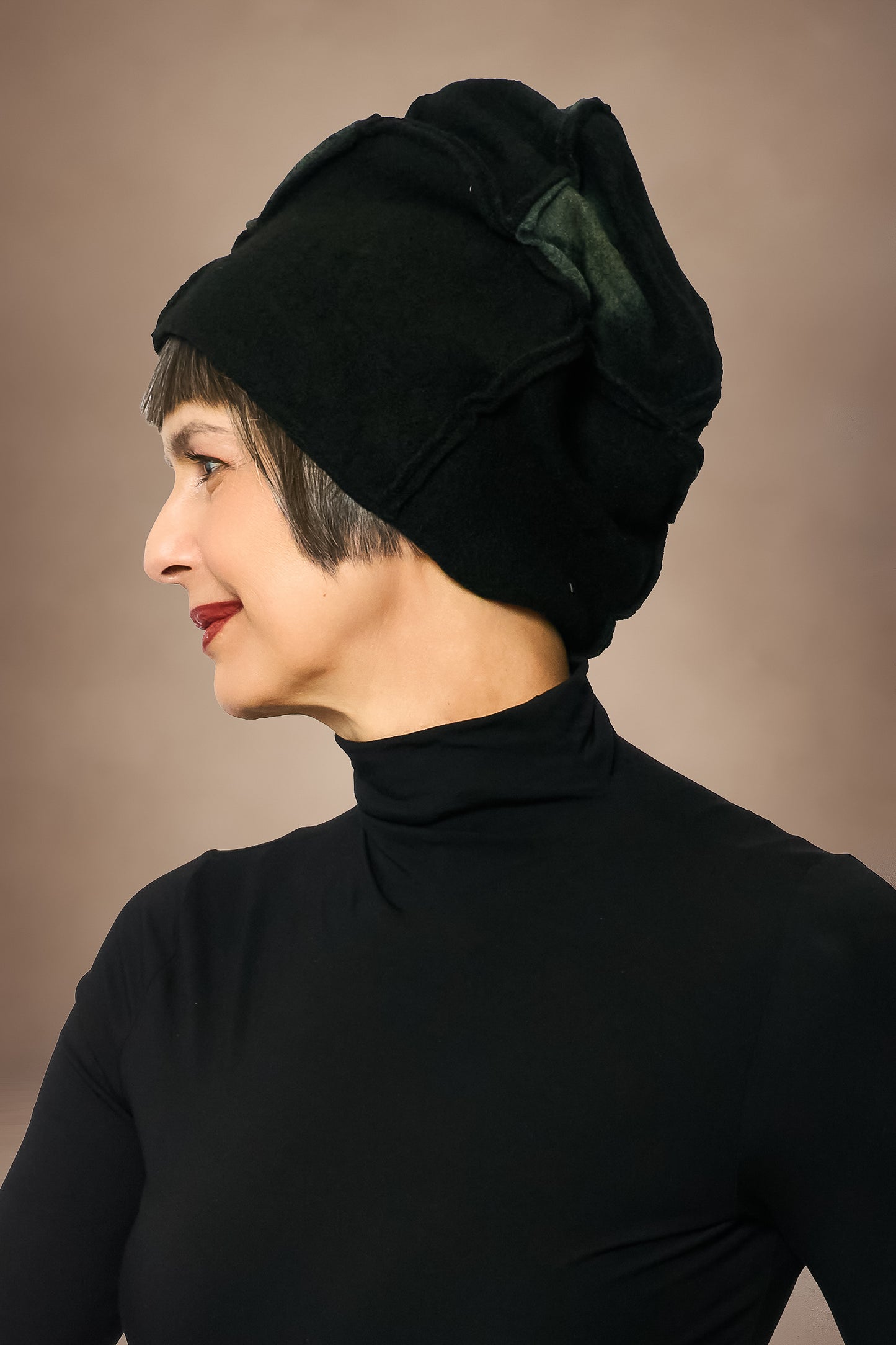 CIRCLE TIE DYE BOILED WOOL PATCHWORK HAT - tw1880-blk -