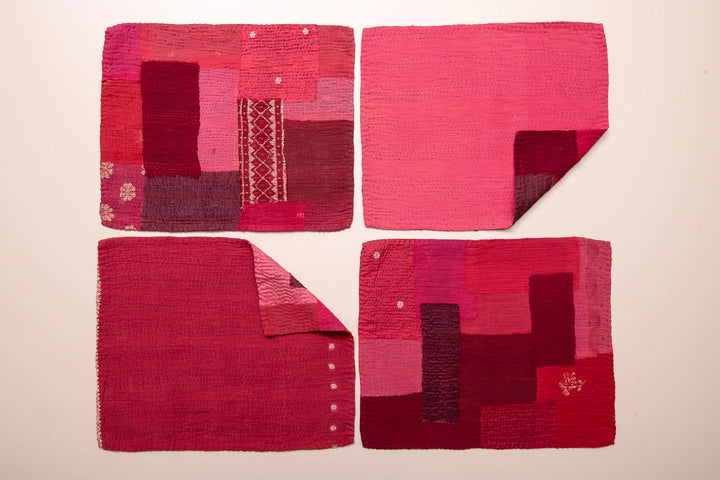 Landscape Fray Patch  Kantha Placemat - Red (Set of 2)