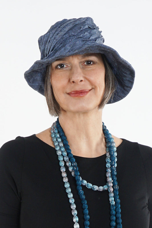 LINEN TWIST TUCKED BRIM HAT - ln1886-blu -