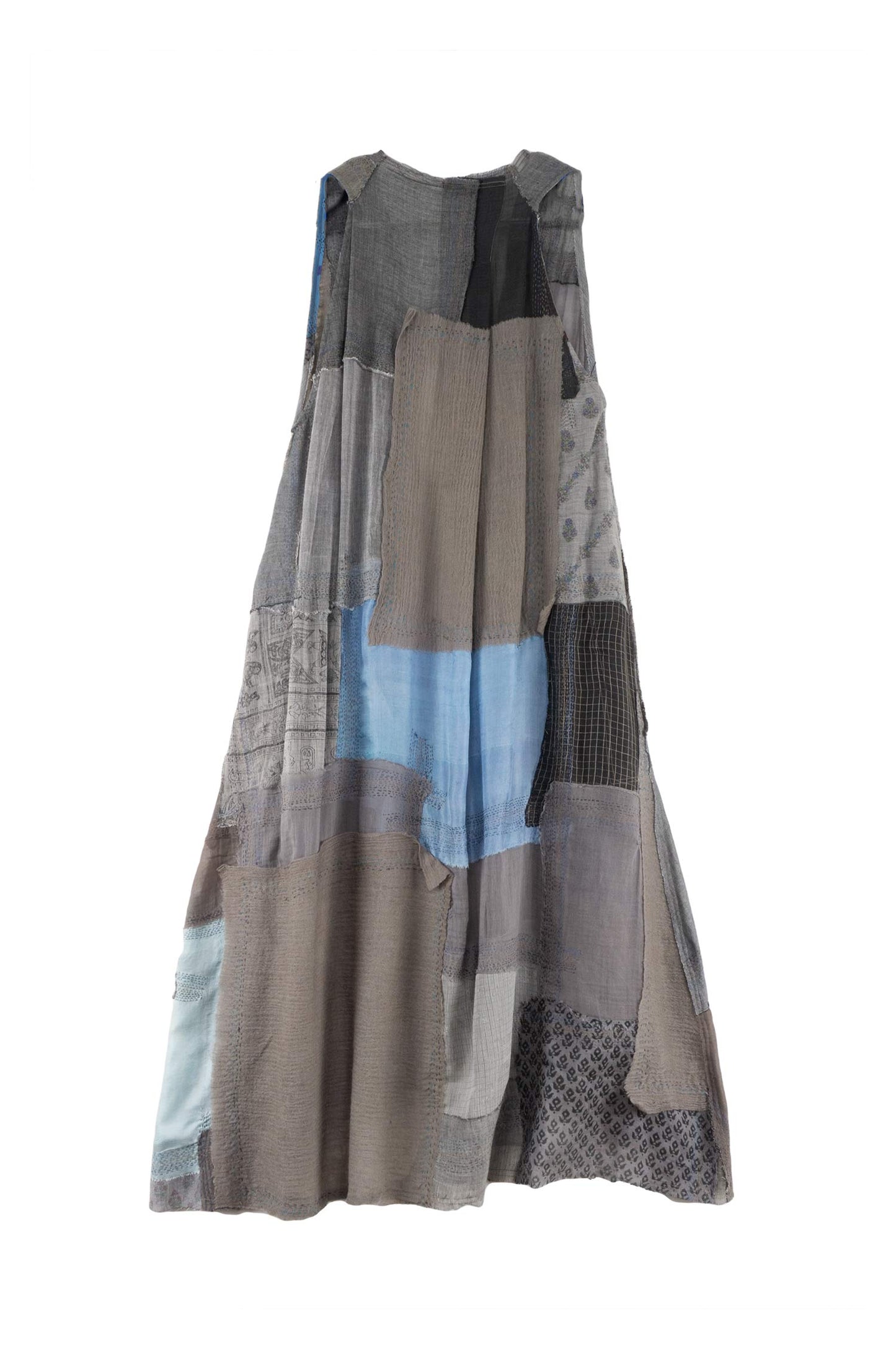 MOSAIC TILE PATCH KANTHA BACK PLEATED VEST MAXI - mt1222-gry -