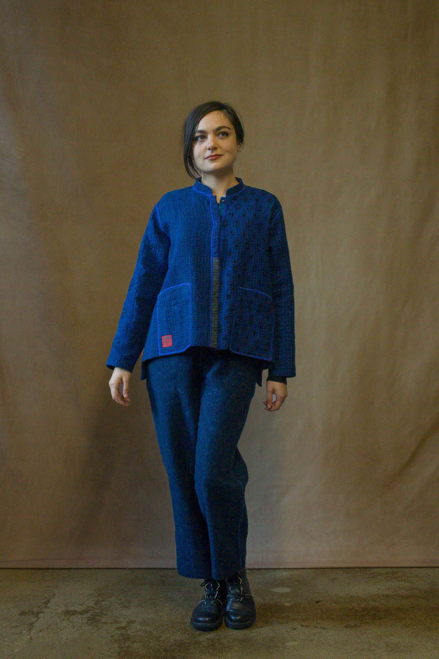 BBB PATCH KANTHA KAFTAN JACKET SHORT - bl-bbb4088-nvy -