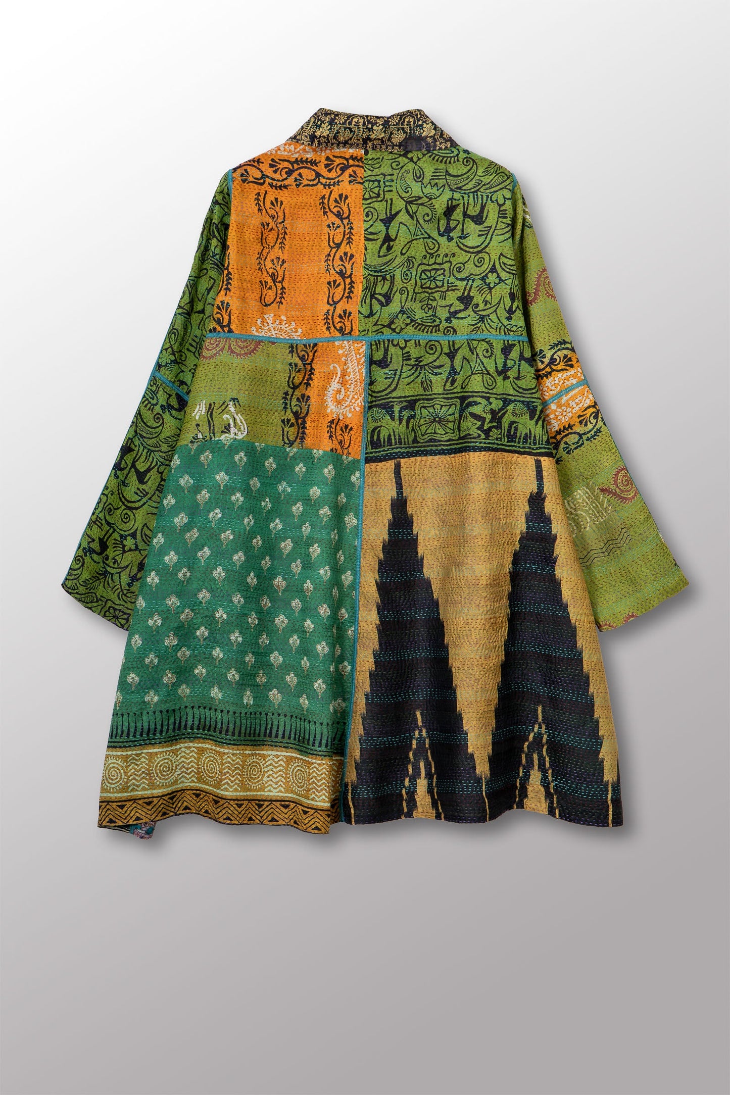 VINTAGE SILK KANTHA A-LINE DUSTER - sv2311-0011a -