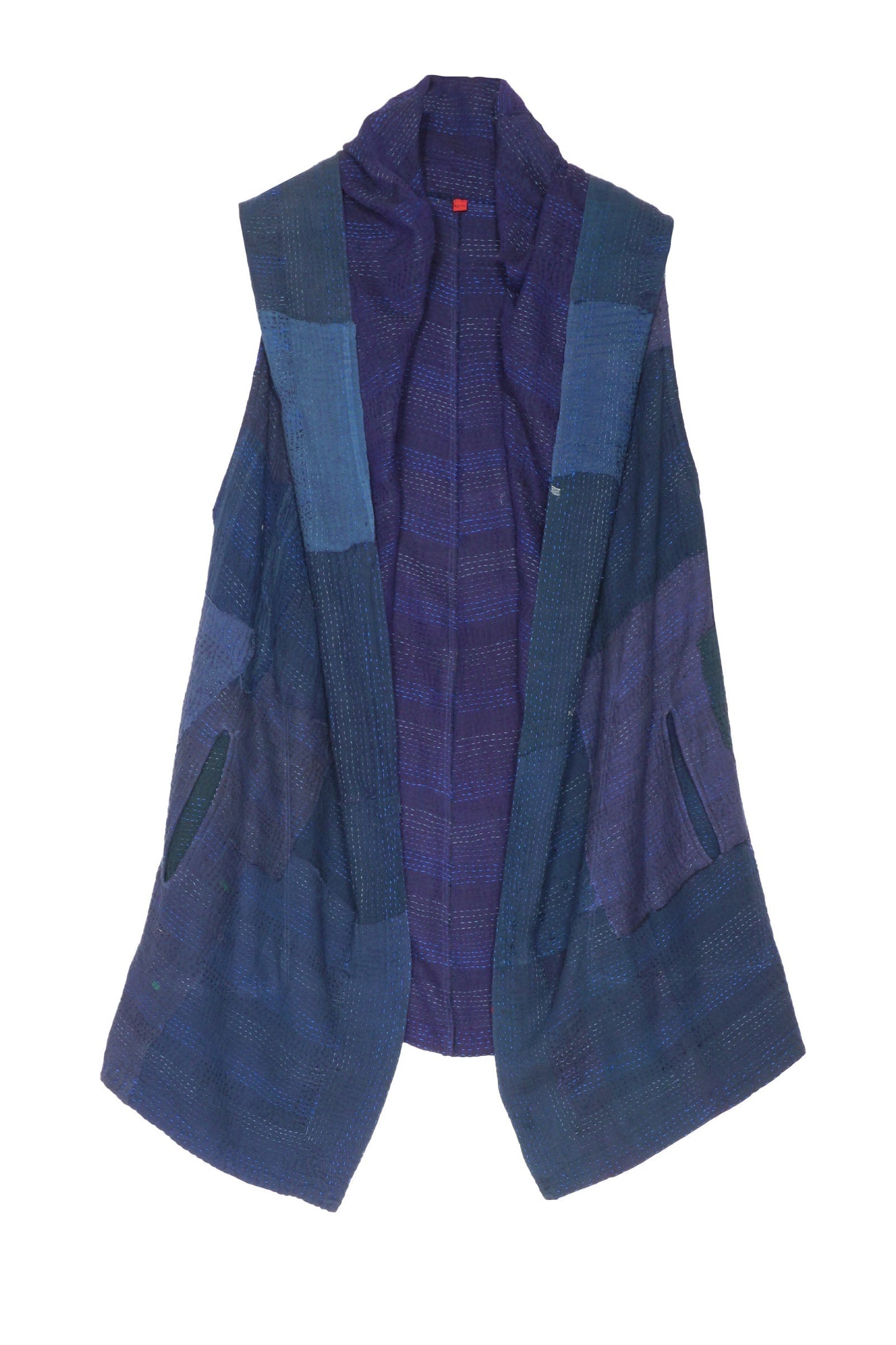 FRAYED PATCH KANTHA HOODED VEST - fi2220-nvy -