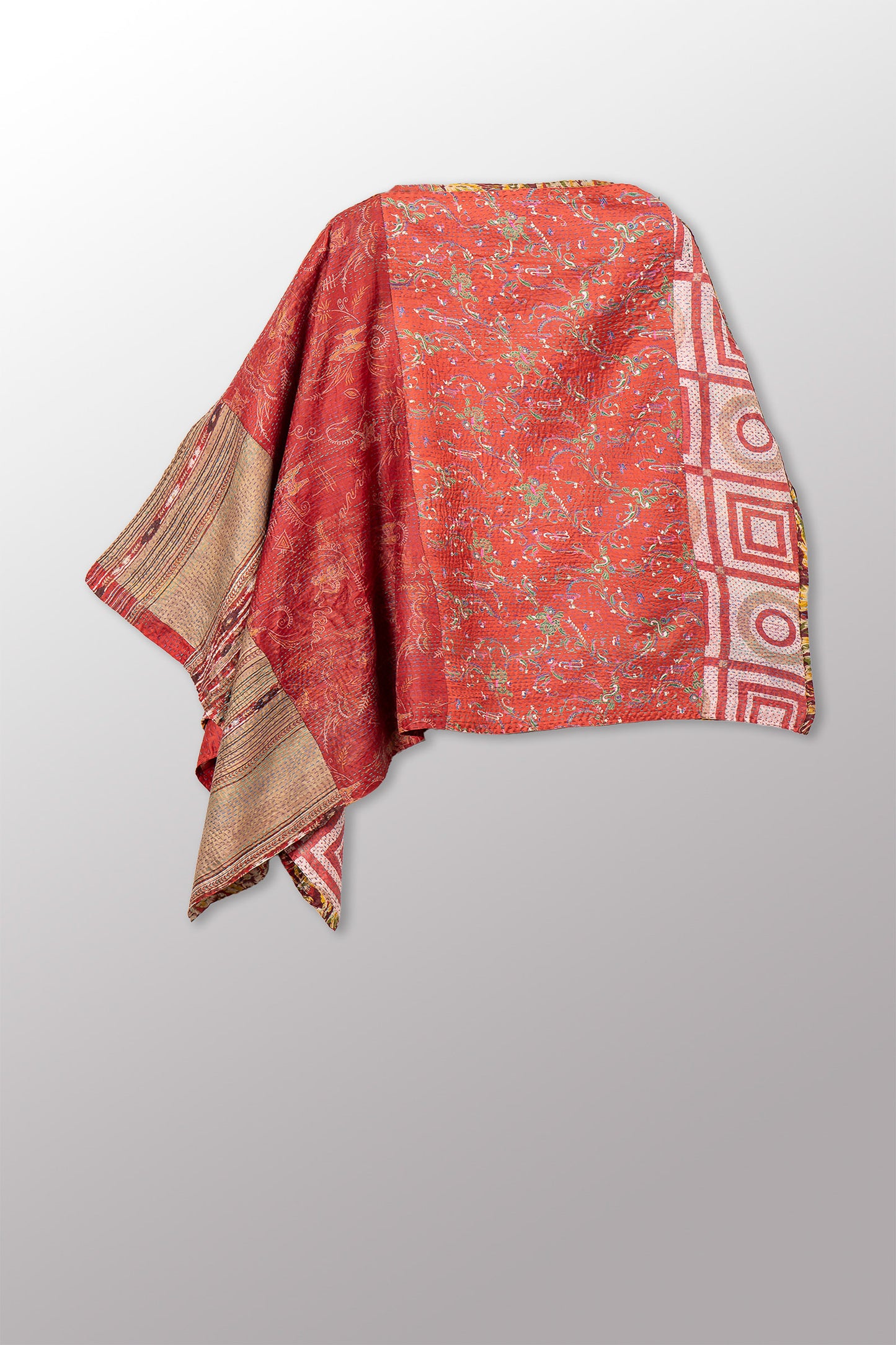 VINTAGE SILK KANTHA LONG CAPE - sv2841-0009a -