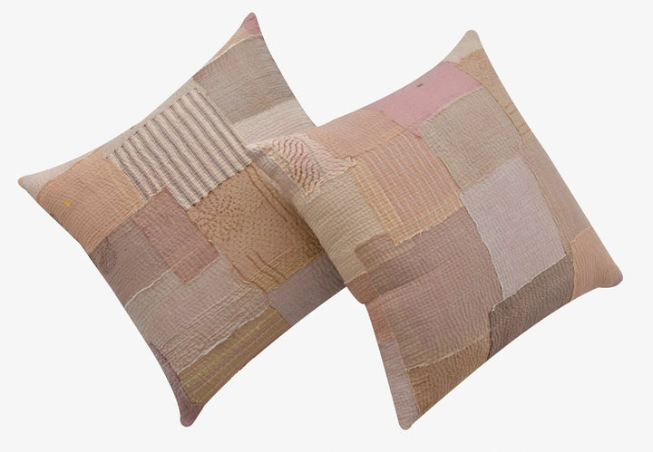 Mosaic Fray Handmade vintage Kantha Pillow - Mushroom