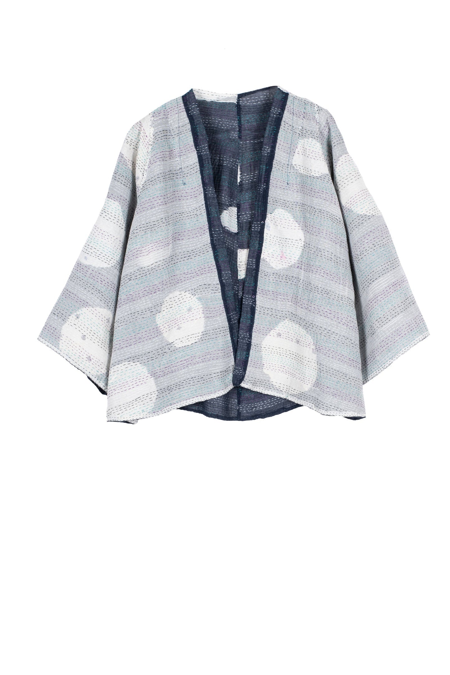 CUT THROUGH DOT AND HOLES KANTHA BELL SHAPE JKT - cd2048-blu -