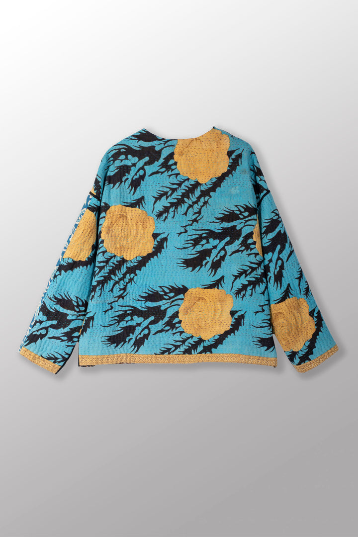 VINTAGE COTON KANTHA COL ROND VESTE COURTE - cv4053-0061a -